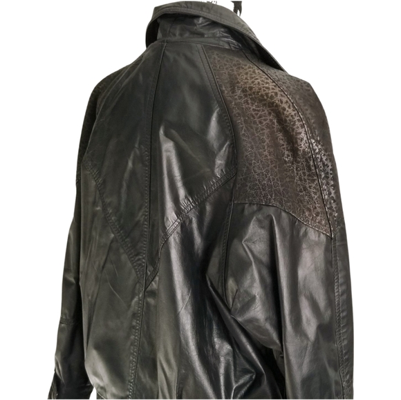 🇨🇦 90s Genuine Leather Black Leopard Bomber Jacket Size Medium Large - Picture 7 of 10